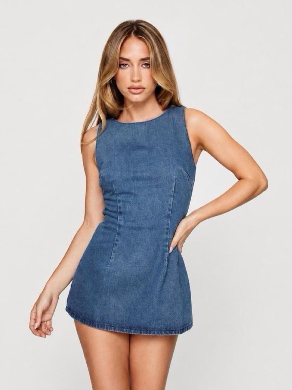 Princess Polly Sleeveless Denim Mini romper in Blue